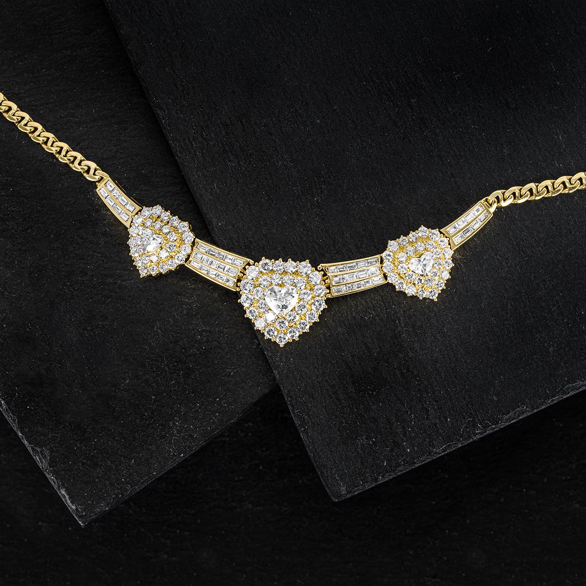Yellow Gold Diamond Hearts Necklace 5.58ct TDW
